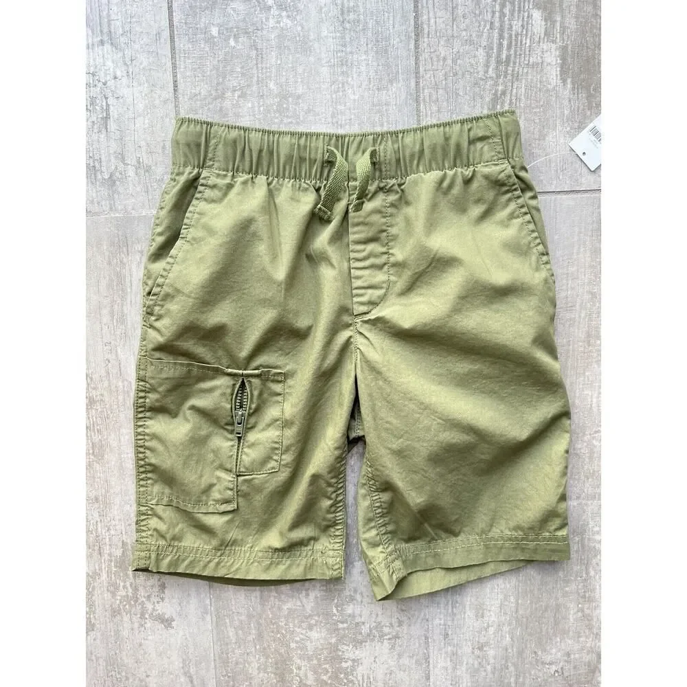 GAP Kids Boy Drawstring Elastic Shorts Pull-On Cactus Cargo Zip Pocket NEW S 6-7